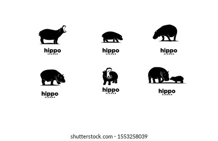 Set Of Hippo Logo Icon Design Vector Illustration