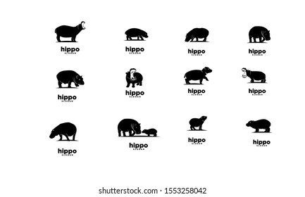 set of hippo logo icon design vector illustration