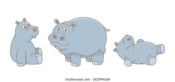 Set of Hippopotamus. isolated on white background