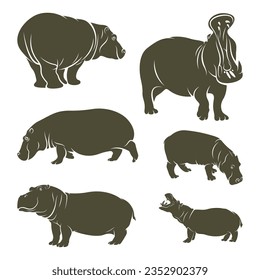 Set of Hippopotamus vector illustration design. Hippopotamus logo design Template.