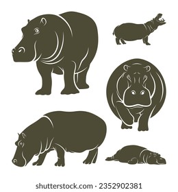 Set of Hippopotamus vector illustration design. Hippopotamus logo design Template.