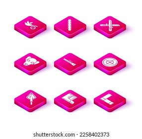 Set Hipster arrow tip, Hunter boots, Hunting dog, Sniper optical sight, Cartridges, Target sport for shooting competition, Crossed hunter knife and cartridge belt with cartridges icon. Vector