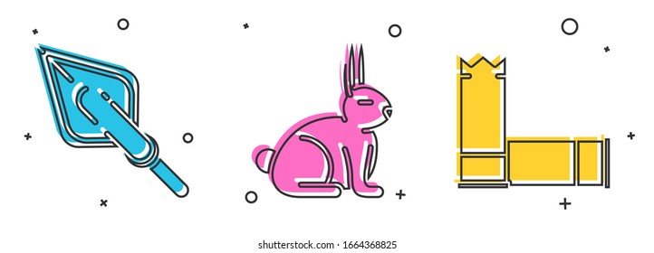 Legen Sie Hipster-Pfeilspitze, Kaninchen und Patronen-Symbol fest. Vektorillustration