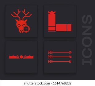 Set Hipster arrows, Hunt on deer with crosshairs, Cartridges and Trap hunting icon. Vector
