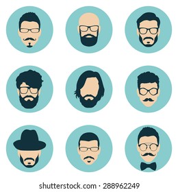 set of hipster avatars for social media or web site. man face icons. vector illustration