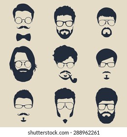 set of hipster avatars for social media or web site. man face silhouettes. vector icons