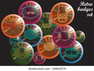 Set of hipster badges with specter of color background