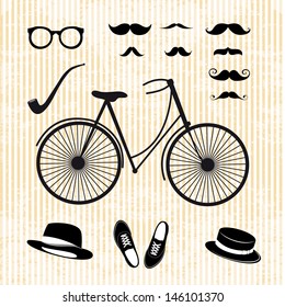 set of the hipster with bicycle
