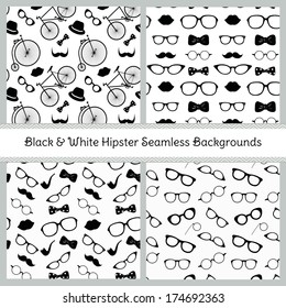 Set of Hipster Black and White Seamless Patterns, Background