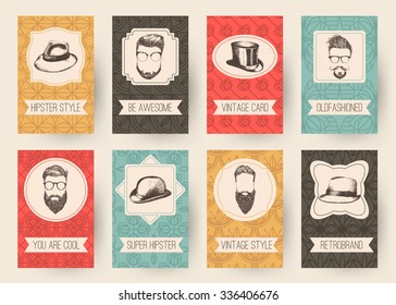 Set of hipster cards. Vector illustration