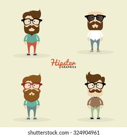 Set of Hipster characters on a white background