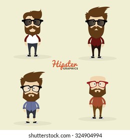 Set of Hipster characters on a white background