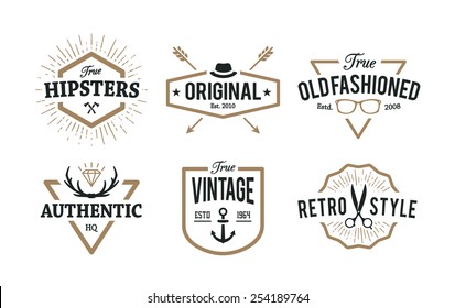 Set of hipster emblems isolated on white. Cool old fashioned labels for retro styled design.