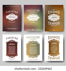 set hipster geometric typography gradient retro flyer , poster with frame , border , label , badge