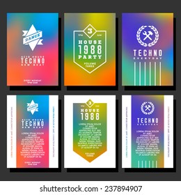 set hipster geometric typography gradient retro club flyer for party. poster with ribbon , hammer , spanner , garland