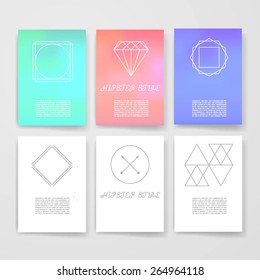Set hipster geometric typography gradient retro flyer , poster. Business Card Templates. Line Geometric Hipster Symbols for Logotype Design. Abstract Modern Vector Signs Collection for Banner, Poster.