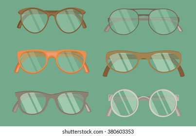 Set of hipster glasses flat elements.
