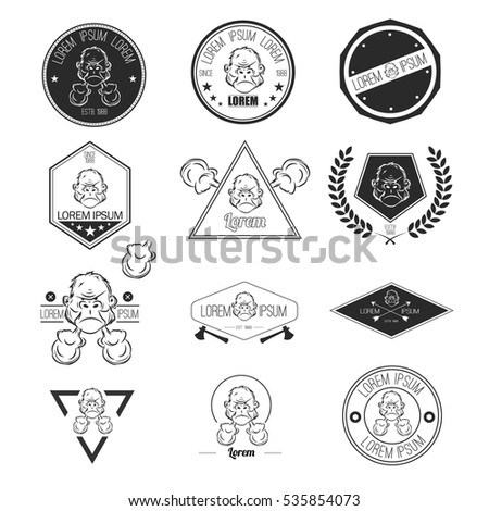 Set of Hipster Gorilla or King Kong Vapor Store or Shop  Logo or Icon. Isolated.