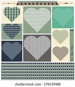 A set of hipster hearts, seamless pattern in pastel colors.