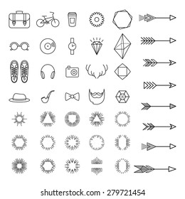 Set of hipster icons. Arrows and sunburst. Geometric elements