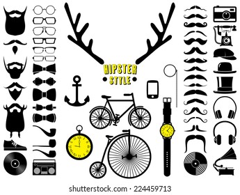 Set of hipster icons. Vector illustration.