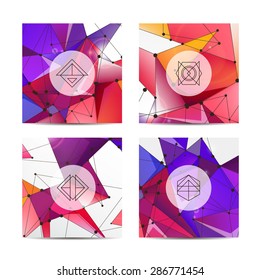 Set of hipster Labels, Logo, Frames, Modern Crystal Patterns and Brochures. Vector Design Templates Collection for Banners, Flyers, Placards and Posters. Abstract Colorful Backgrounds.