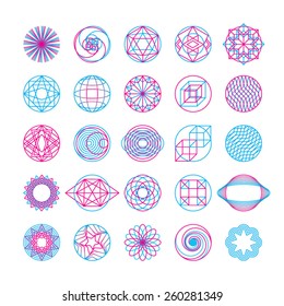 Set of hipster line round emblems. Vector illustration.