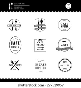 Set of Hipster Logo Emblem and Badge Restaurant and Cafe Black and white