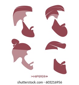 Set of hipster man haircuts, beards, mustaches. Simple design for logo, silhouette. Vector illustration.