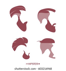 Set of hipster man haircuts, beards, mustaches. Simple design for logo, silhouette. Vector illustration.