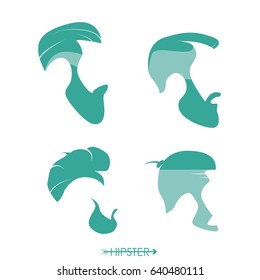 Set of hipster man haircuts, beards, mustaches. Simple design for logo, silhouette. Vector illustration.