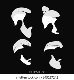 Set of hipster man haircuts, beards, mustaches. Simple design for logo, silhouette. Vector illustration.