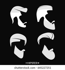 Set of hipster man haircuts, beards, mustaches. Simple design for logo, silhouette. Vector illustration.