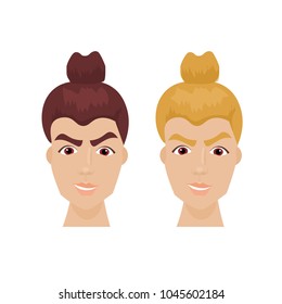 Set of Hipster Men Face With Stylish Hairstyle Isolated Icons Flat Vector Illustration