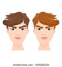 Set of Hipster Men Face With Stylish Hairstyle Isolated Icons Flat Vector Illustration