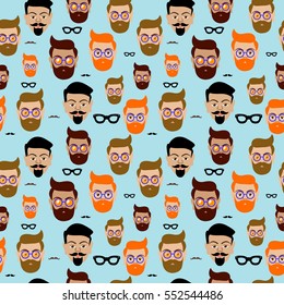 Set of hipster men on a blue background with text