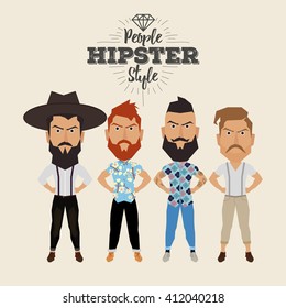 Set of hipster men on a white background with text