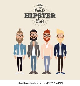 Set of hipster men on a white background with text