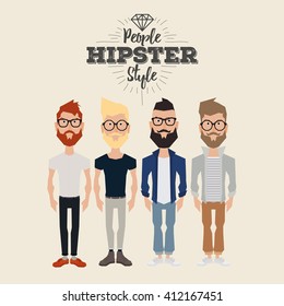Set of hipster men on a white background with text