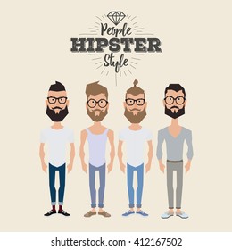 Set of hipster men on a white background with text
