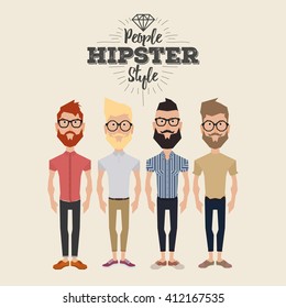 Set of hipster men on a white background with text