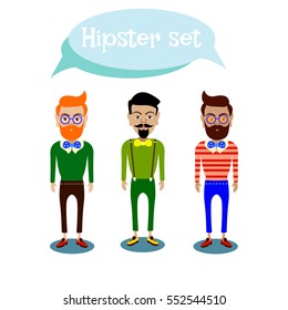 Set of hipster men on a white background with text
