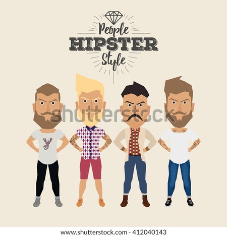 Set of hipster men on a white background with text