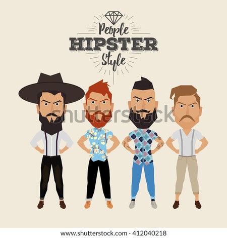Set of hipster men on a white background with text
