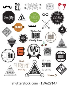 Set of hipster modern colored retro labels, stamps, signs, marks and calligraphy, text and stickers