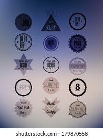 Set of hipster modern colored retro transparent, blur, labels, stamps, signs, marks and calligraphy, text and stickers