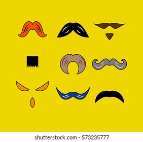 Set hipster moustaches of different shapes. Male design elements for photo booth. Vector illustration