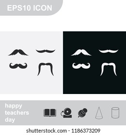 Set of hipster mustache flat black and white vector icon.