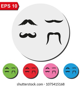 Set of hipster mustache flat round colorful vector icon.