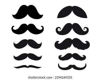 Set of Hipster Mustache icon. Barber symbol silhouette isolated on white background. 
Concept of barbershop, party, man's holiday. Vector illustration for Website page and mobile app design. 
